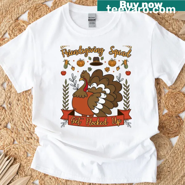 Oversized T-shirt with 'Get Flocked Up' text for Friendsgiving