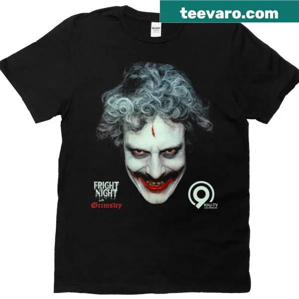 Horror-themed shirt featuring 'Fright Night With Grimsley' text for movie lovers