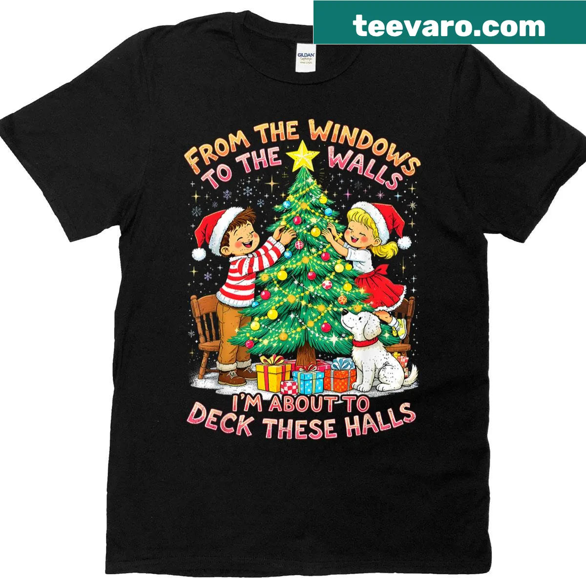 Christmas t-shirt featuring the phrase 'From The Windows To Walls' in a festive font — on a men's t-shirt