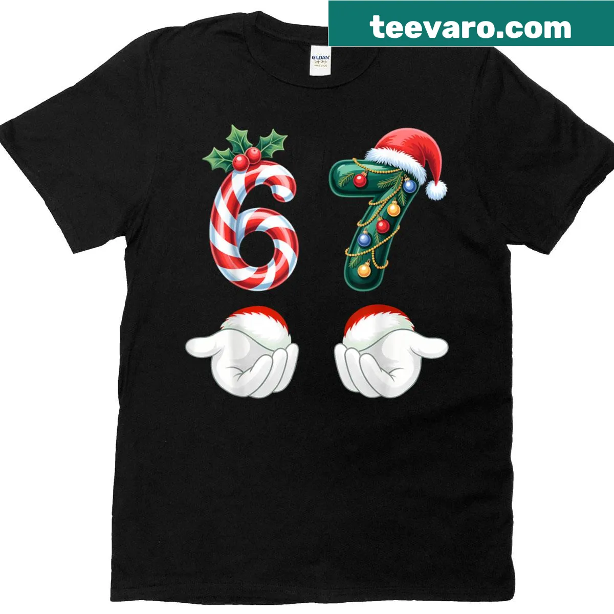 Funny Christmas t-shirt featuring a meme with the numbers 6 and 7 — on a men's t-shirt