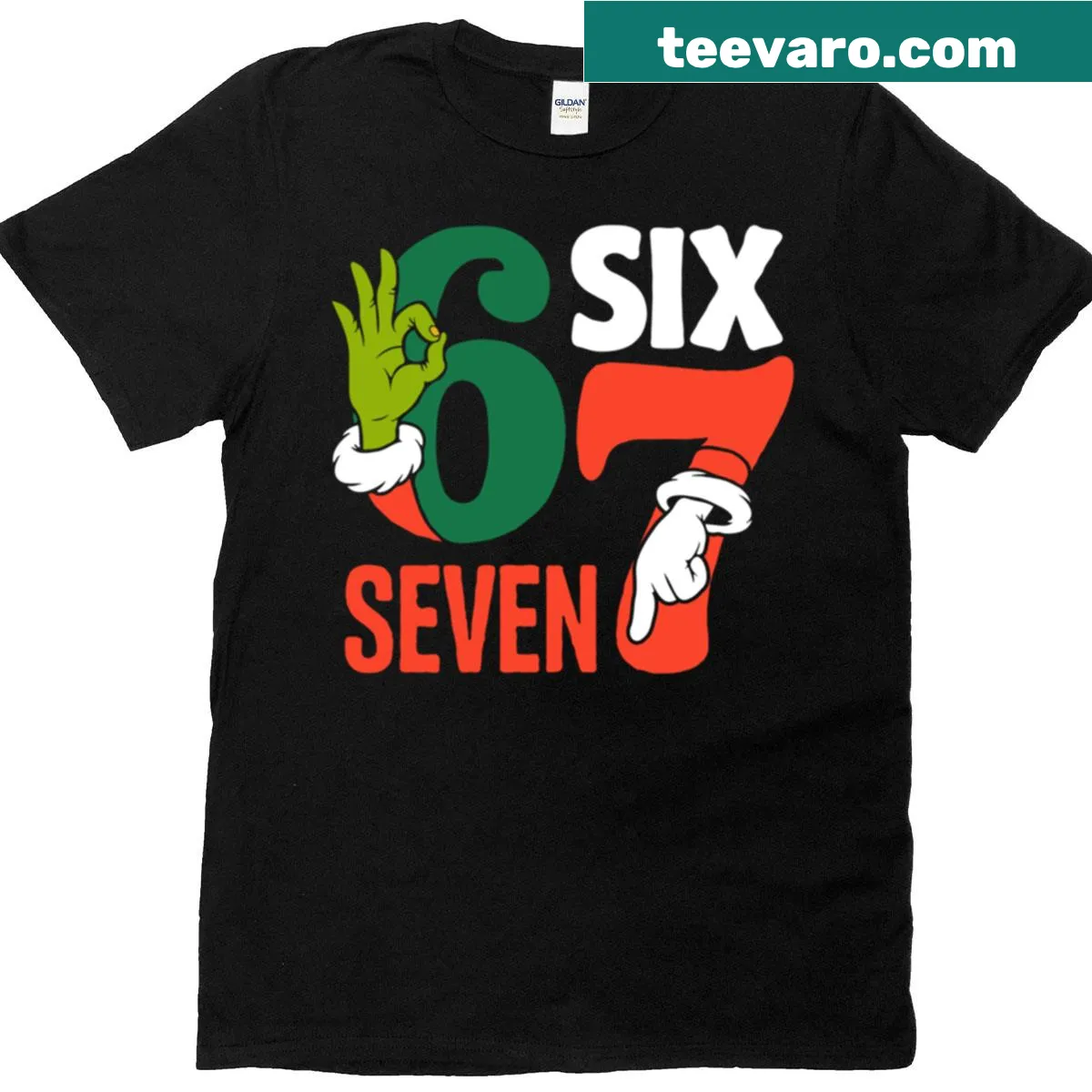 Humorous Grinch hand meme T-shirt for Christmas — on a men's t-shirt