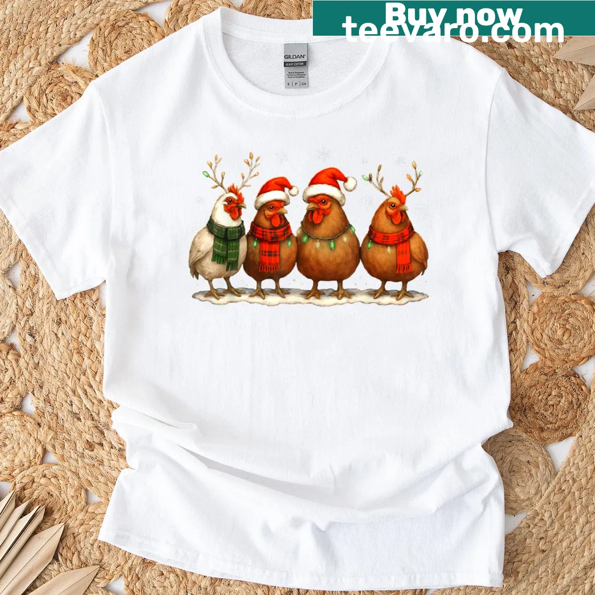 Funny Chicken with Christmas lights t-shirt — on a men's t-shirt