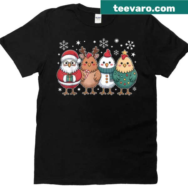 Funny T-shirt featuring a chicken dressed as a Christmas tree