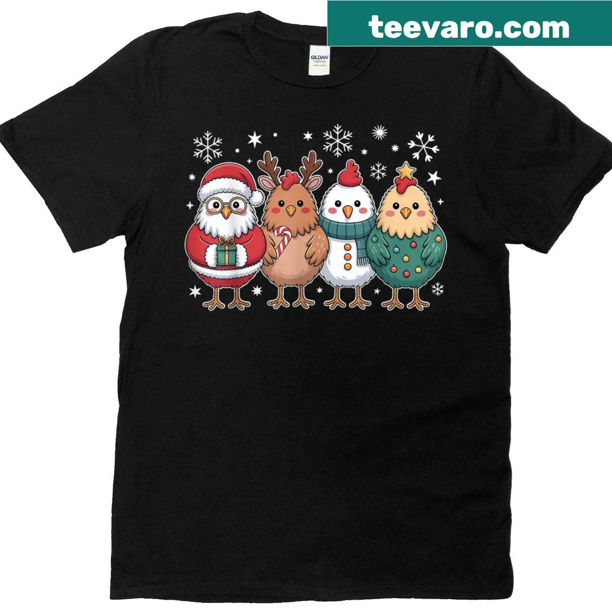 Funny T-shirt featuring a chicken dressed as a Christmas tree — on a men's t-shirt