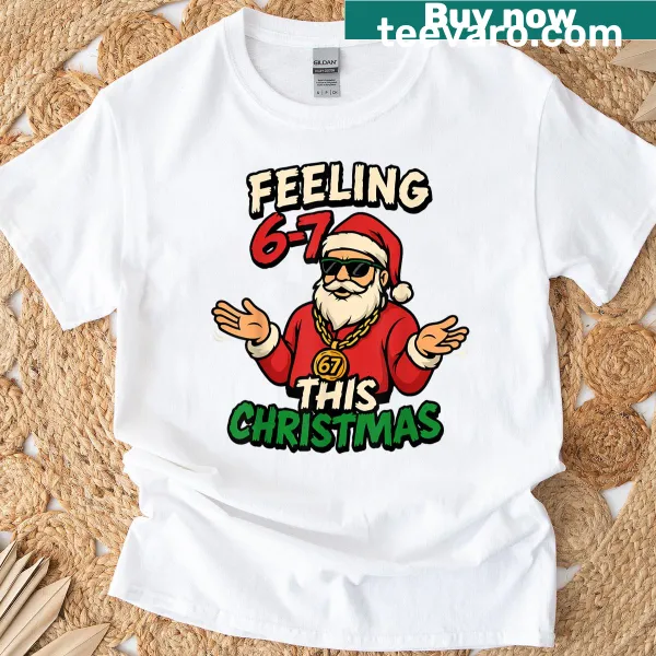 Christmas T-shirt with playful '6-7' graphic for kids and teens
