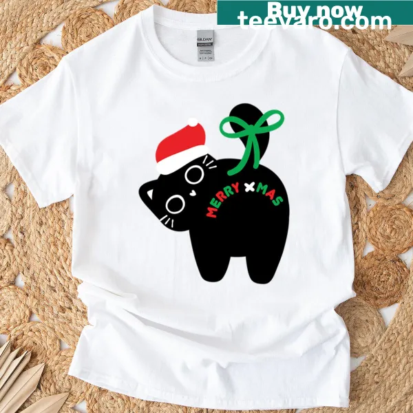 Funny Christmas Cat t-shirt with playful holiday graphics