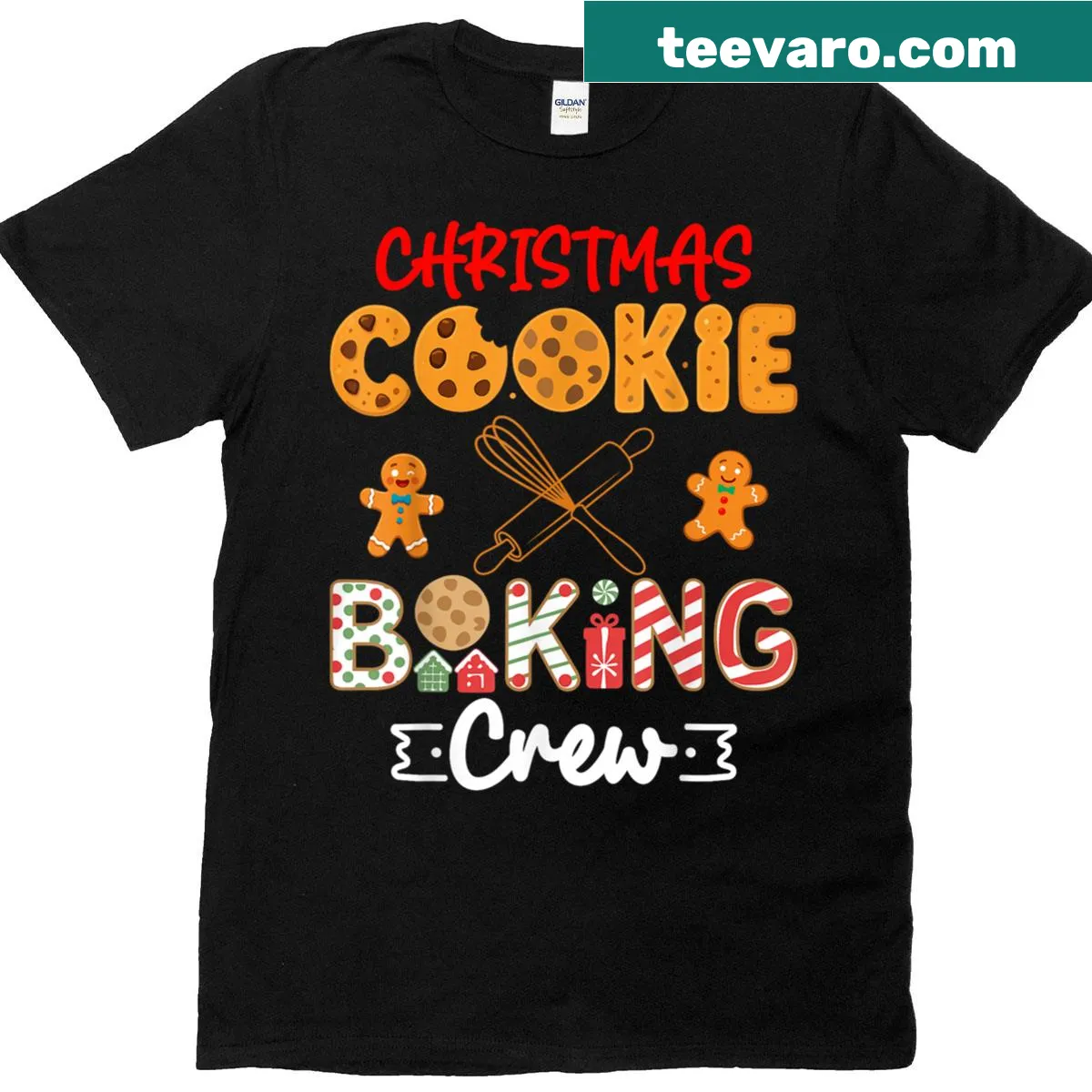 Funny Christmas cookie baking crew T-shirt with baking tools — on a men's t-shirt