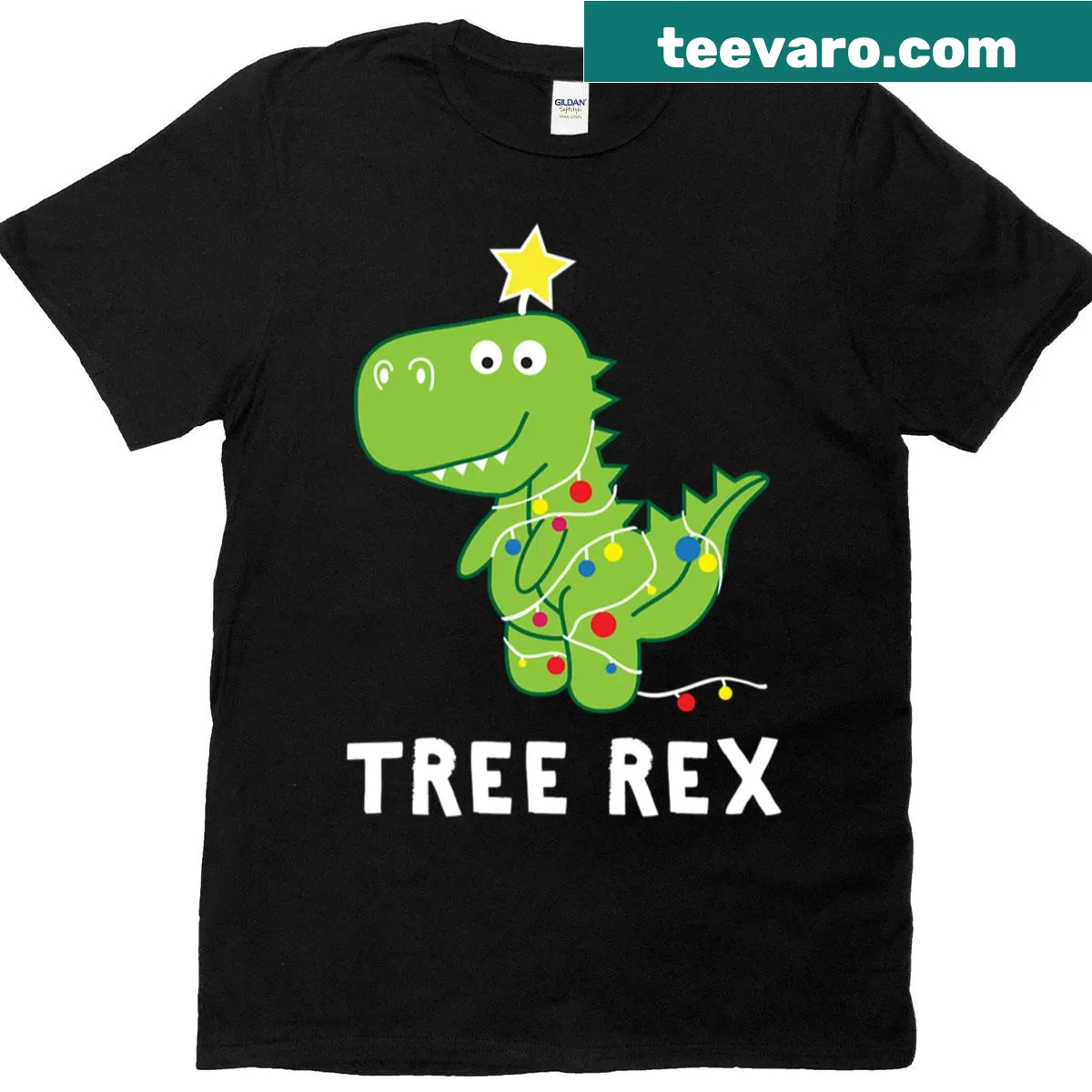 Christmas tree dinosaur illustration on a funny t-shirt — on a men's t-shirt