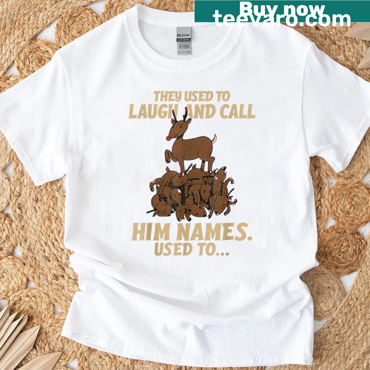 Humorous reindeer graphic with text on a Christmas t-shirt. — on a men's t-shirt