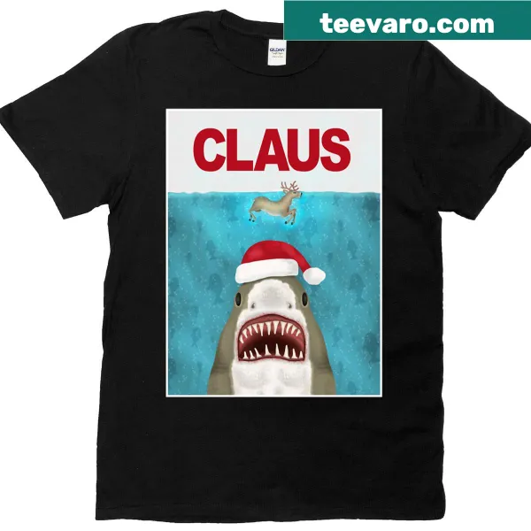 Santa shark with reindeers illustration on a Christmas t-shirt