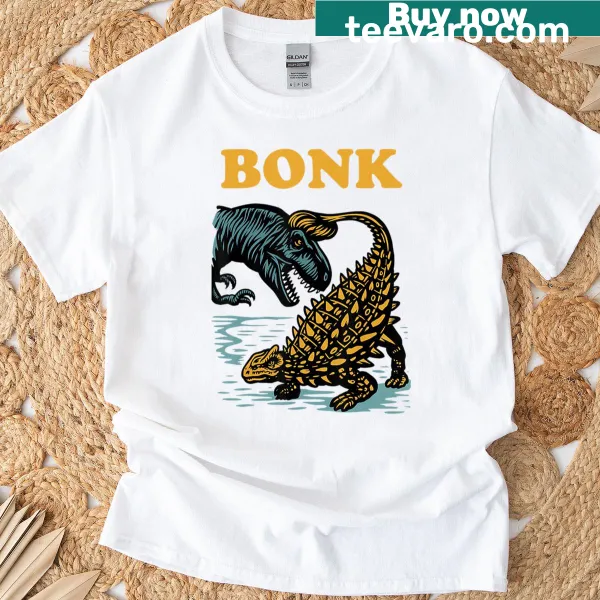 Humorous dinosaur bonk poster design on a paleontology T-shirt