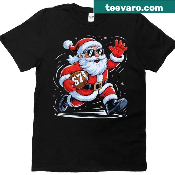 Kids' T-shirt with Football Santa graphic for Christmas