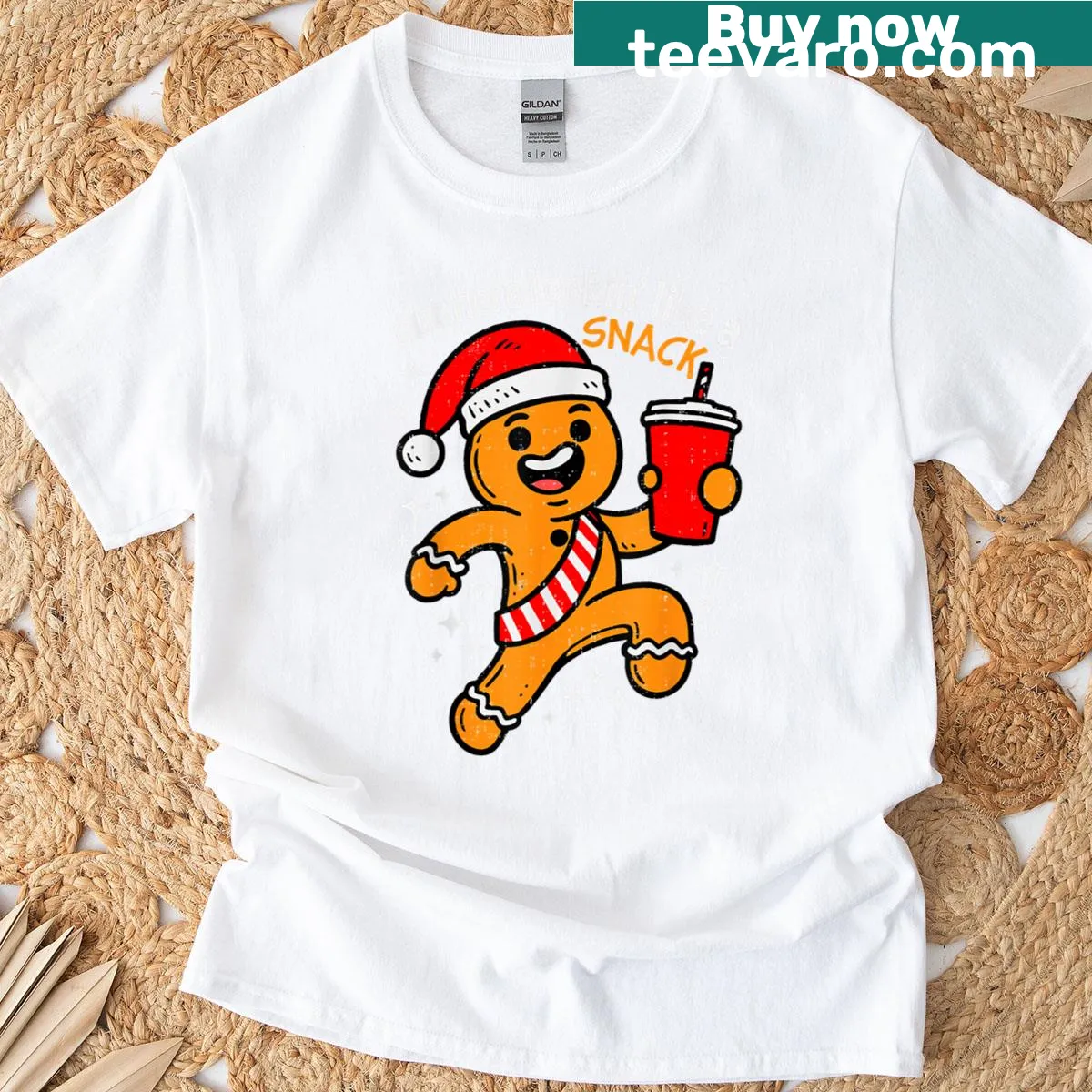 Funny Christmas T-shirt featuring a gingerbread character illustration — on a men's t-shirt
