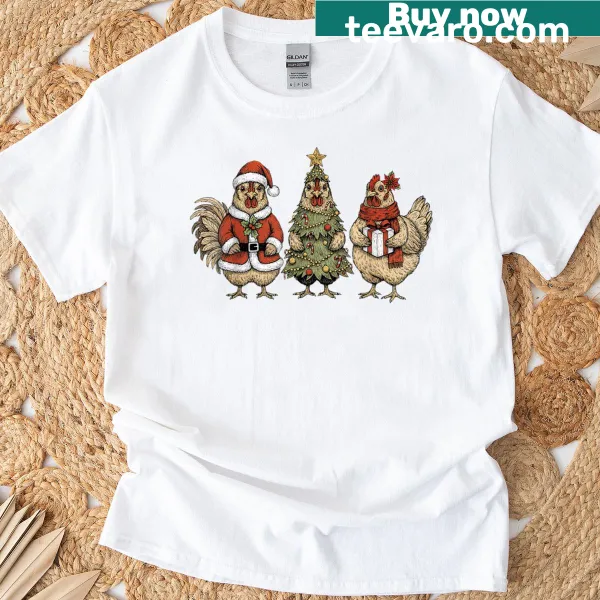 Funny chicken design on a Christmas T-shirt