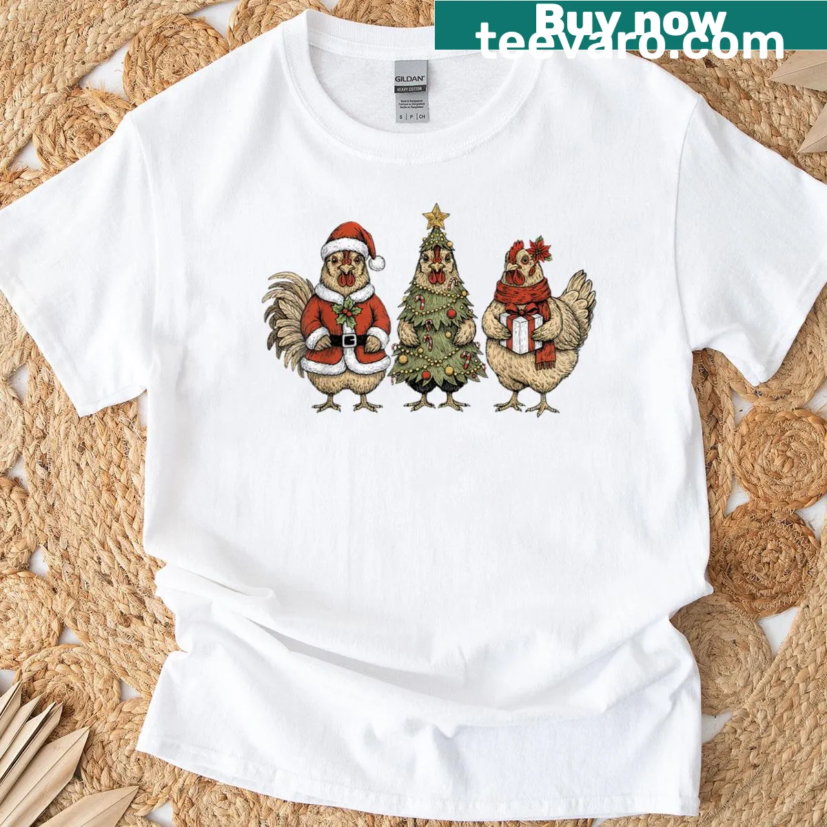 Funny chicken design on a Christmas T-shirt — on a men's t-shirt