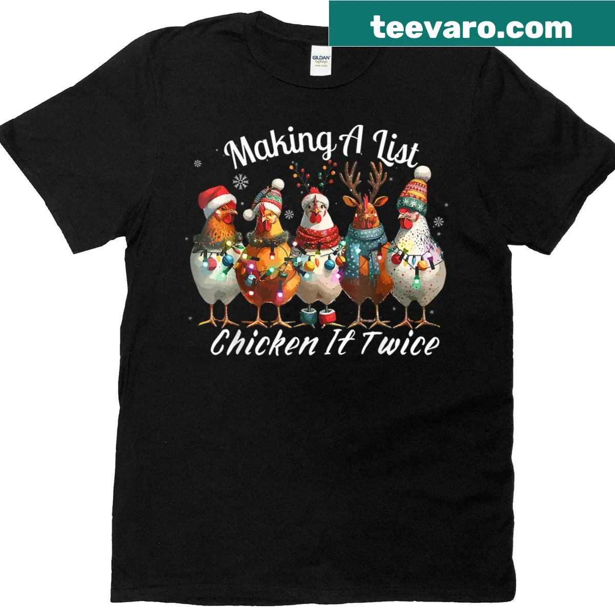 Humorous Christmas shirt with playful lyrics about lists — on a men's t-shirt
