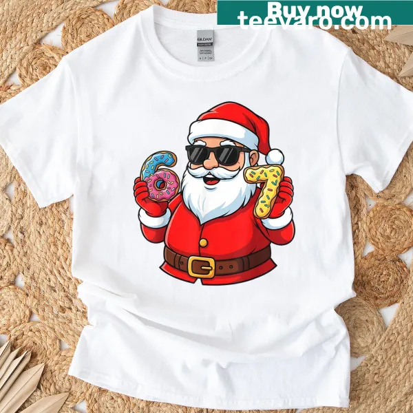 Illustration of Santa with ice cream drips for kids' Christmas T-shirt