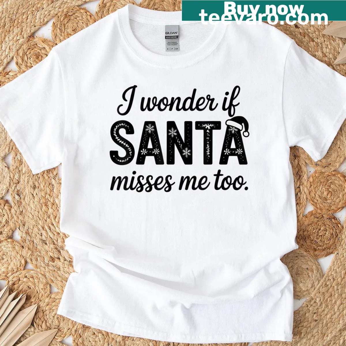 Humorous Christmas T-shirt featuring a cute Santa quote design — on a men's t-shirt