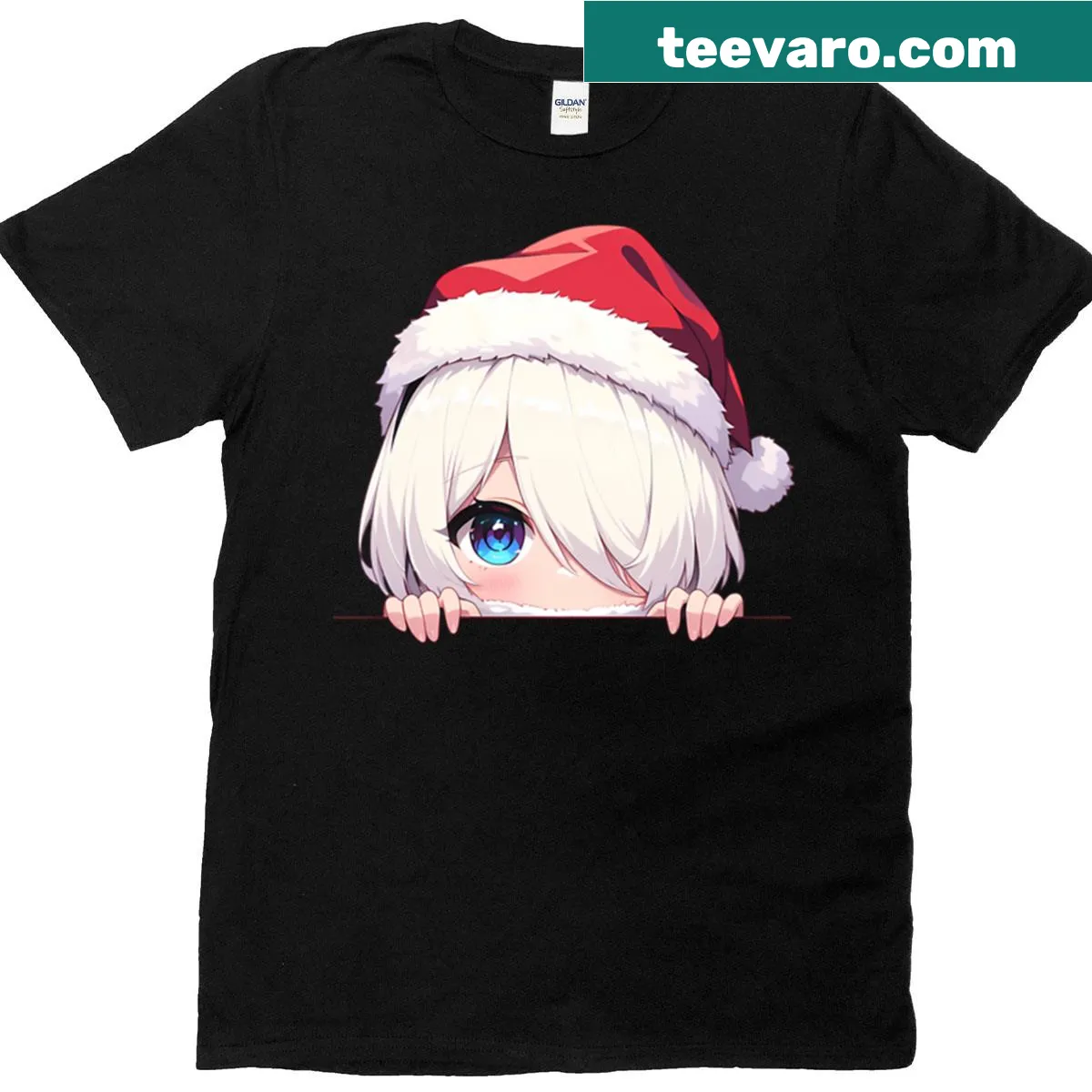 T-shirt with chibi Nier Automata character in Christmas style — on a men's t-shirt