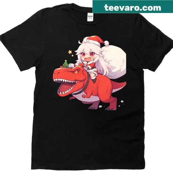 Cartoon T-shirt featuring a chibi dinosaur and gaming character