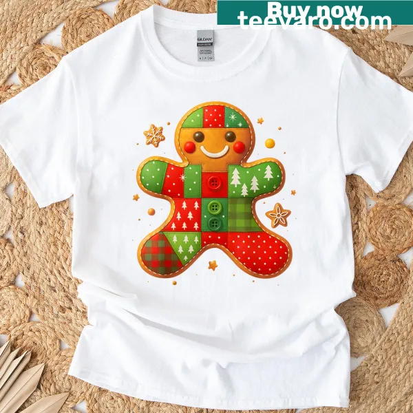 Gingerbread graphic on a Christmas family t-shirt