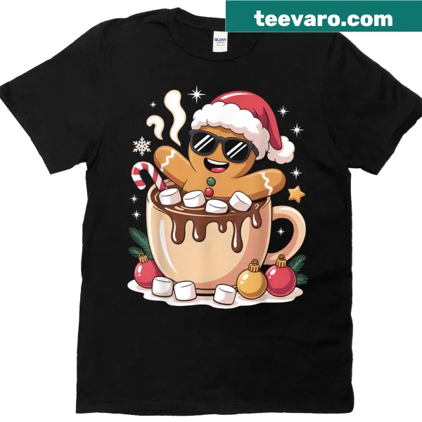 Cute gingerbread man and cocoa graphic on holiday T-shirt