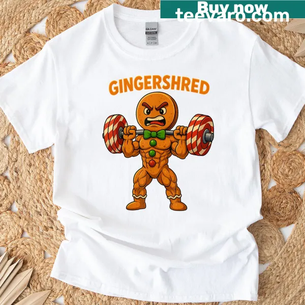 Funny gingerbread-themed Christmas workout t-shirt for men