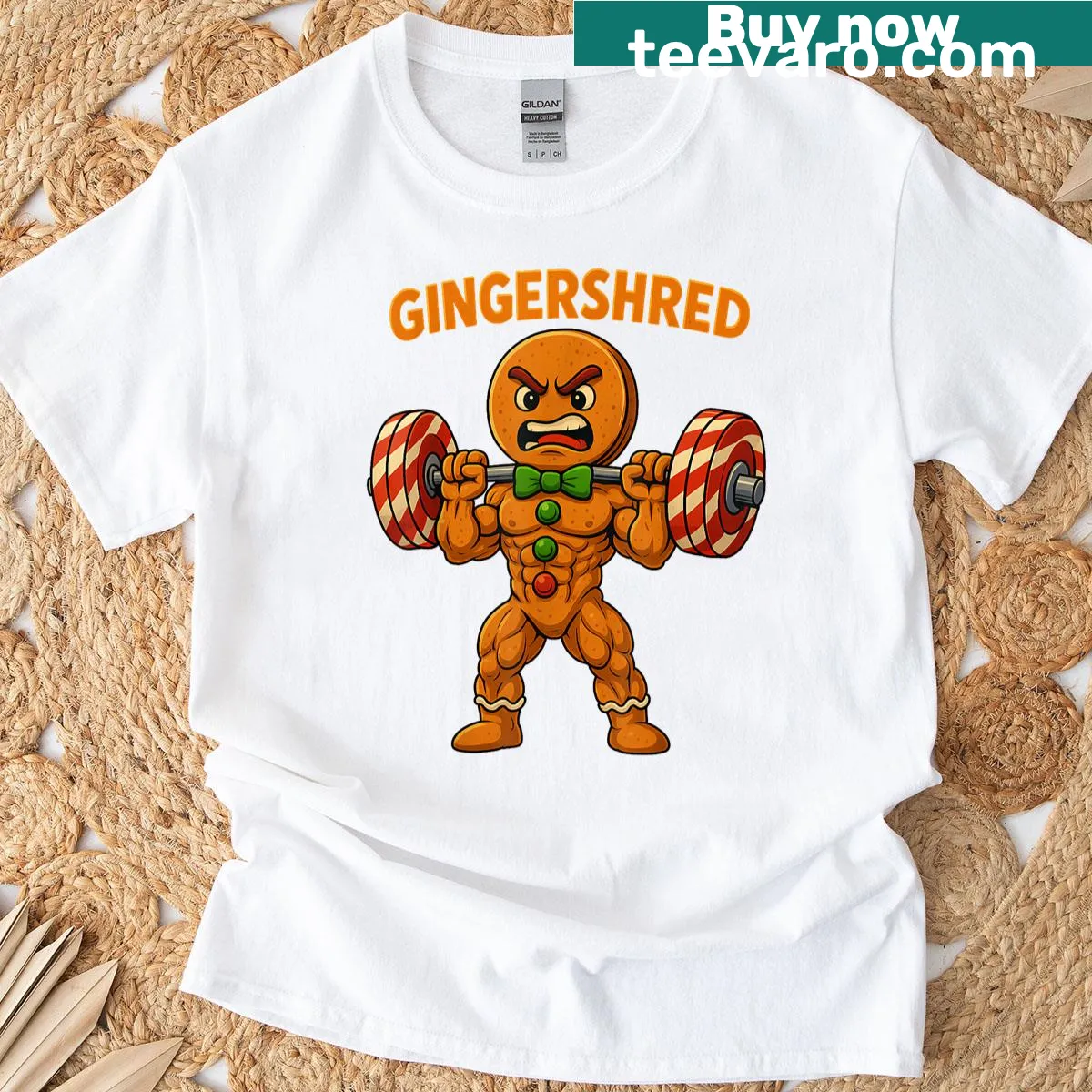 Funny gingerbread-themed Christmas workout t-shirt for men — on a men's t-shirt