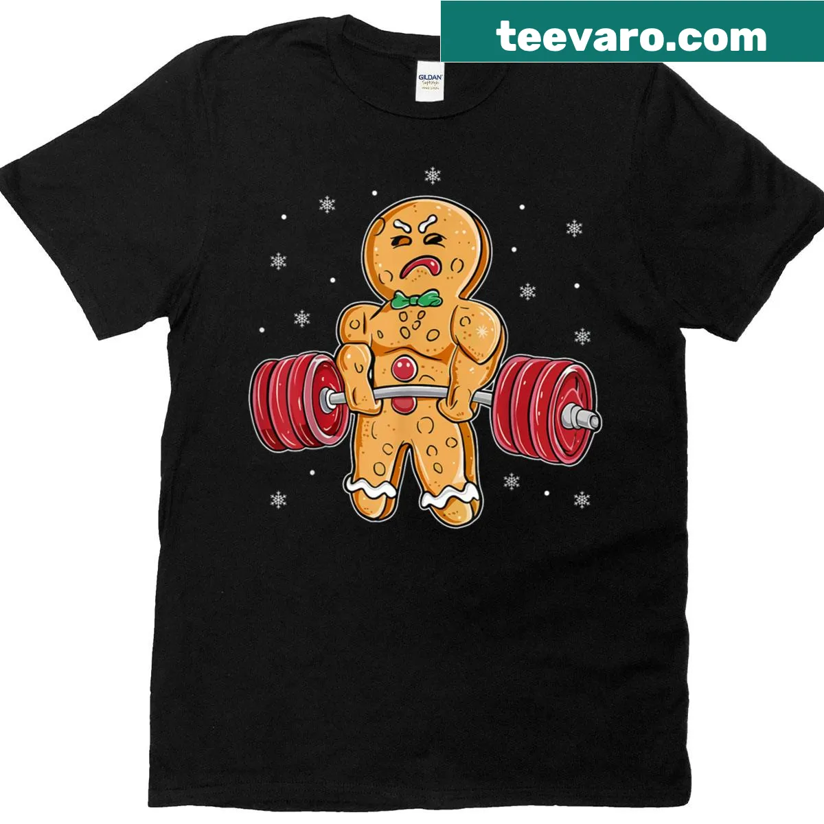Funny gingerbread man design promoting gym and fitness — on a men's t-shirt