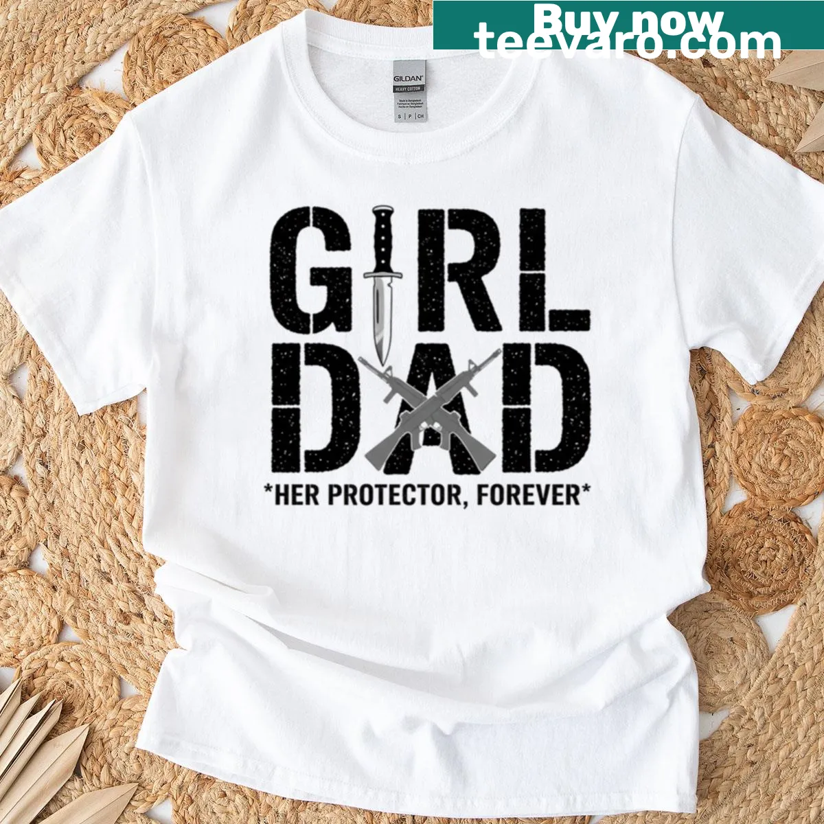 T-shirt with the phrase 'Girl Dad: Her Protector Forever' in bold typography — on a men's t-shirt