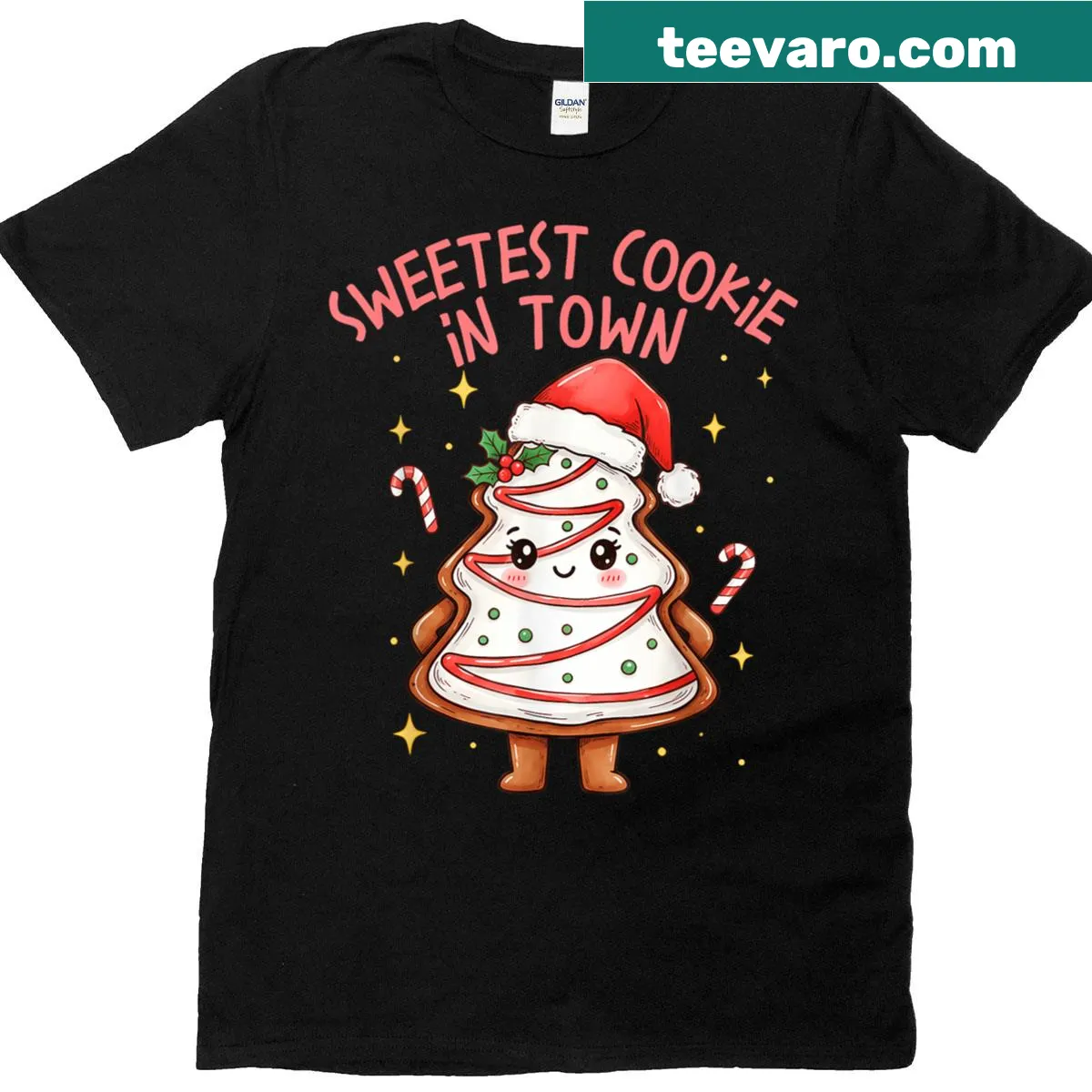 Funny T-shirt with 'Sweetest Cookie In Town' holiday design — on a men's t-shirt