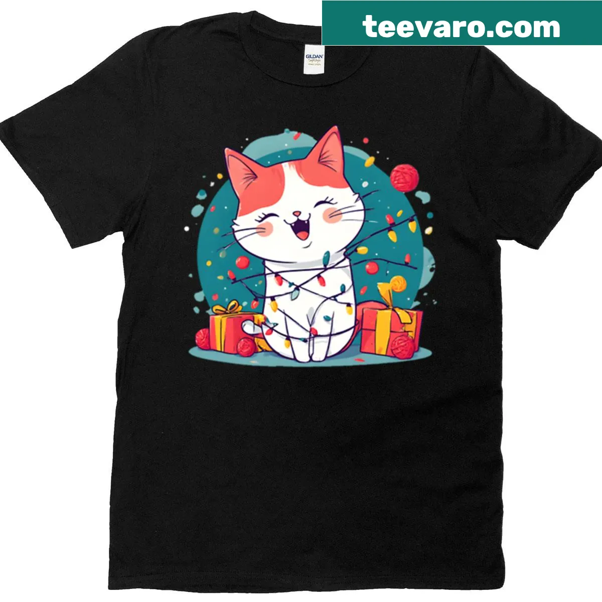 Charming cat graphic radiating happiness on t-shirt — on a men's t-shirt
