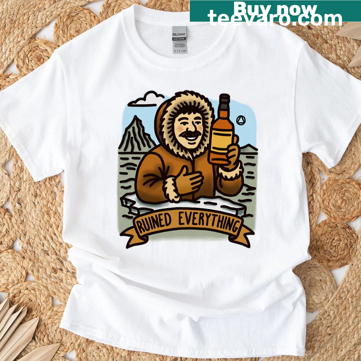 Minimalist T-shirt featuring a design of Greenland ice caps — on a men's t-shirt