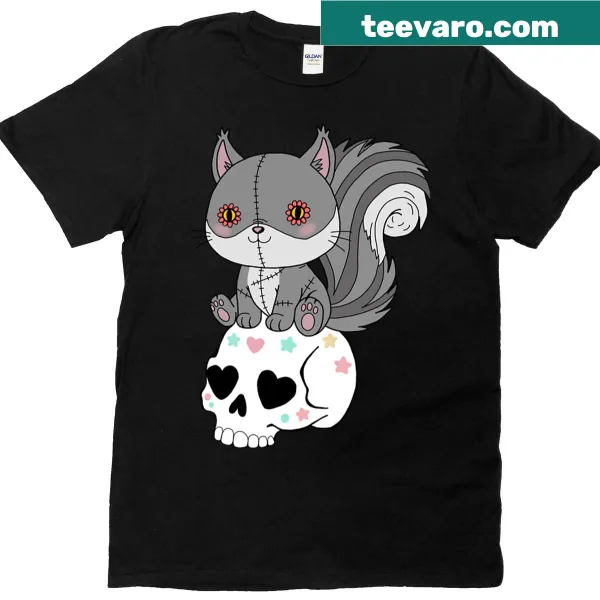 Illustrative t-shirt featuring a playful grey squirrel design.