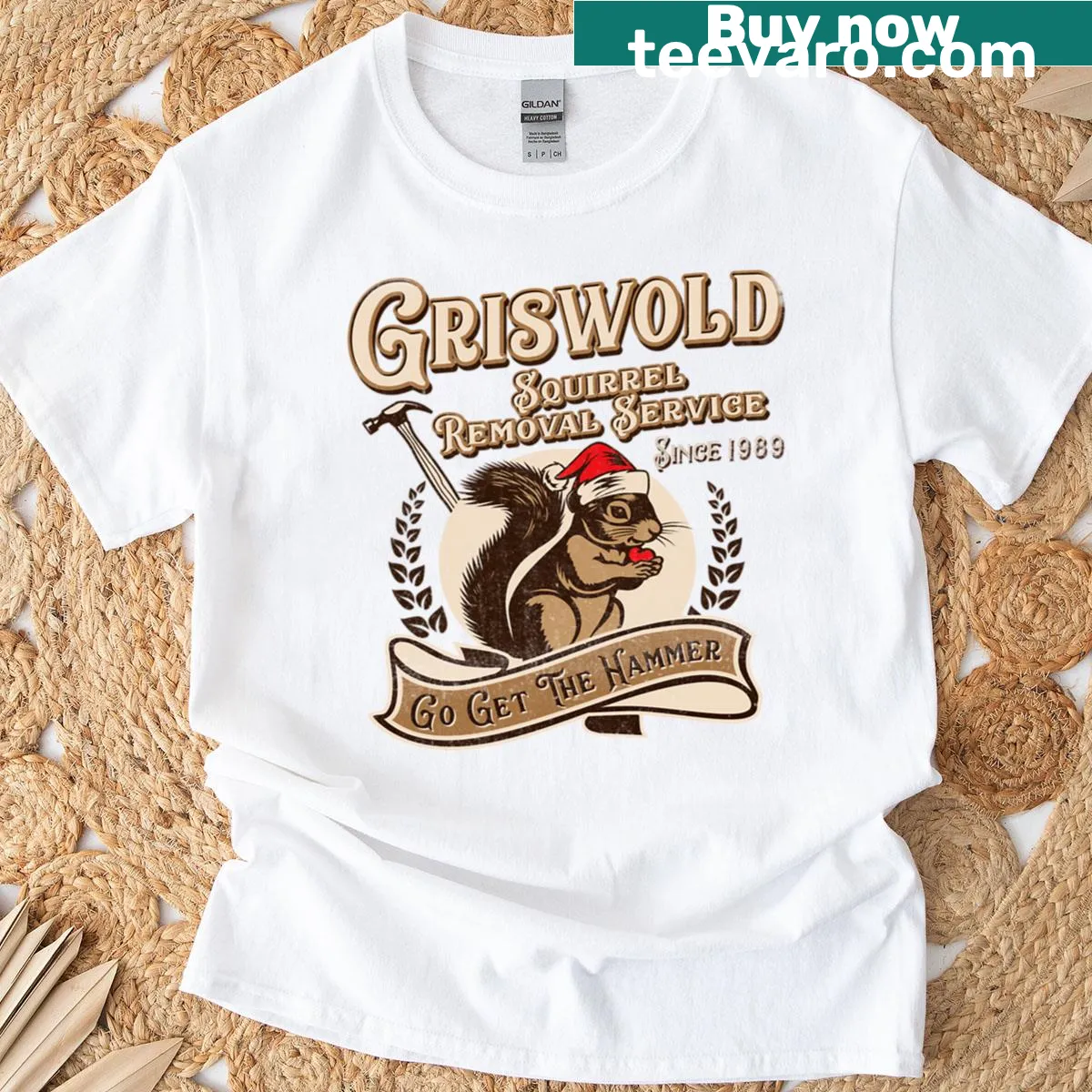 Funny T-shirt for a fictional squirrel removal service — on a men's t-shirt
