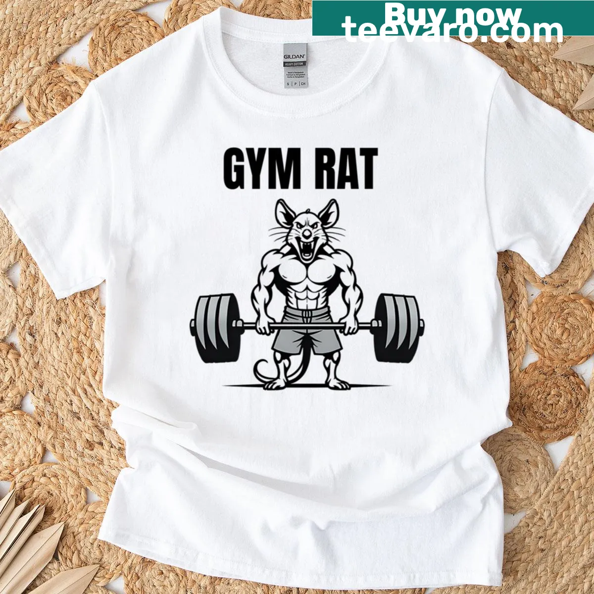 Cartoon weightlifting design t-shirt for gym-goers — on a men's t-shirt