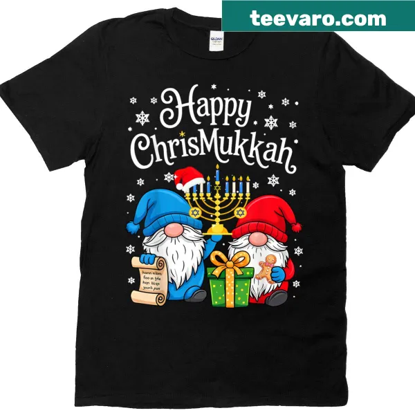 Whimsical gnome T-shirt celebrating Christmukkah for families