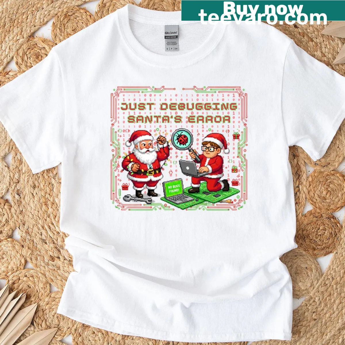 Funny pixel art design for programmers on a Christmas T-shirt — on a men's t-shirt