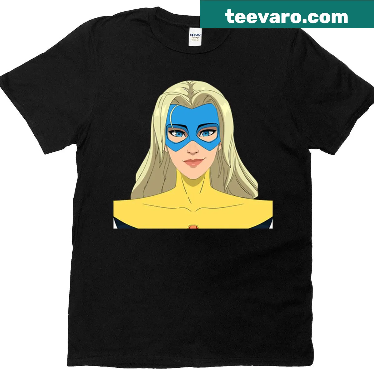 Oversized T-shirt featuring a retro hero in a blonde blazer — on a men's t-shirt