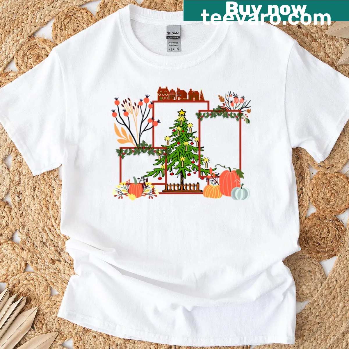 Whimsical holiday-themed illustration on a t-shirt — on a men's t-shirt