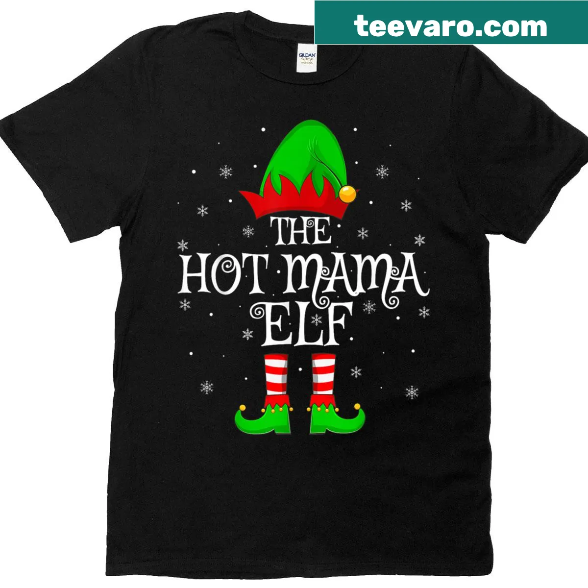 Hot Mama Elf Christmas matching family t-shirt — on a men's t-shirt