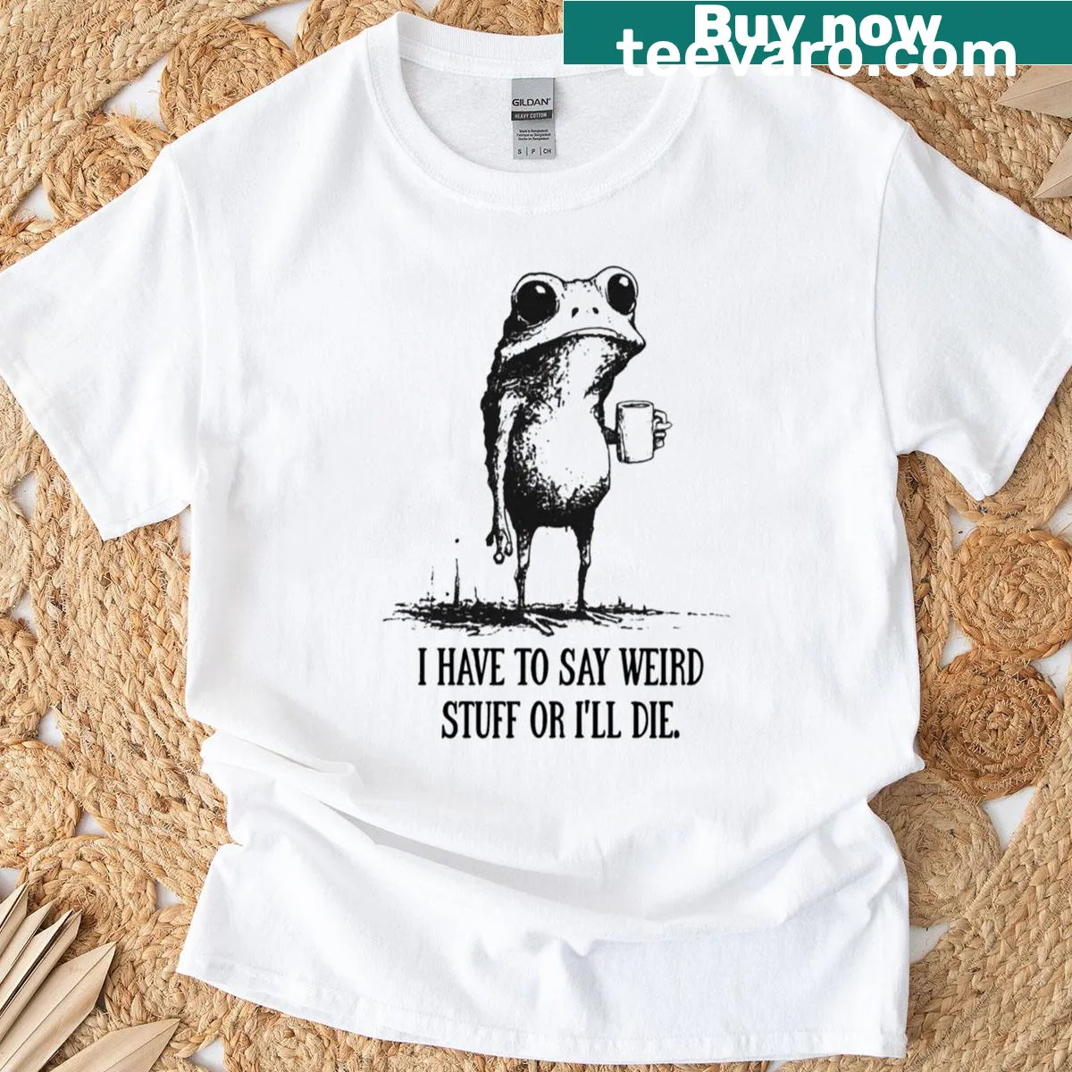 Funny T-shirt with a frog meme phrase — on a men's t-shirt