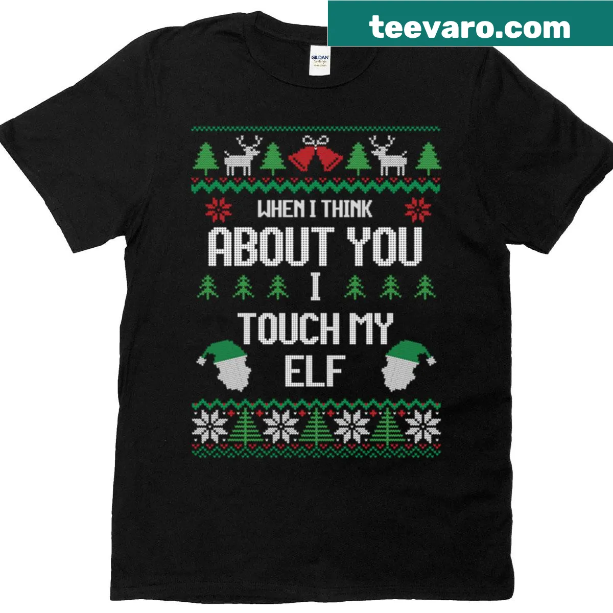 Funny Christmas T-shirt with playful elf design — on a men's t-shirt