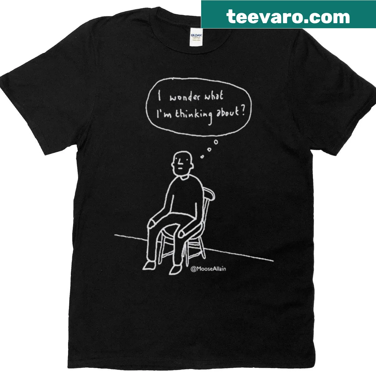 Thought bubble t-shirt featuring I Wonder What I'm Thinking About — on a men's t-shirt