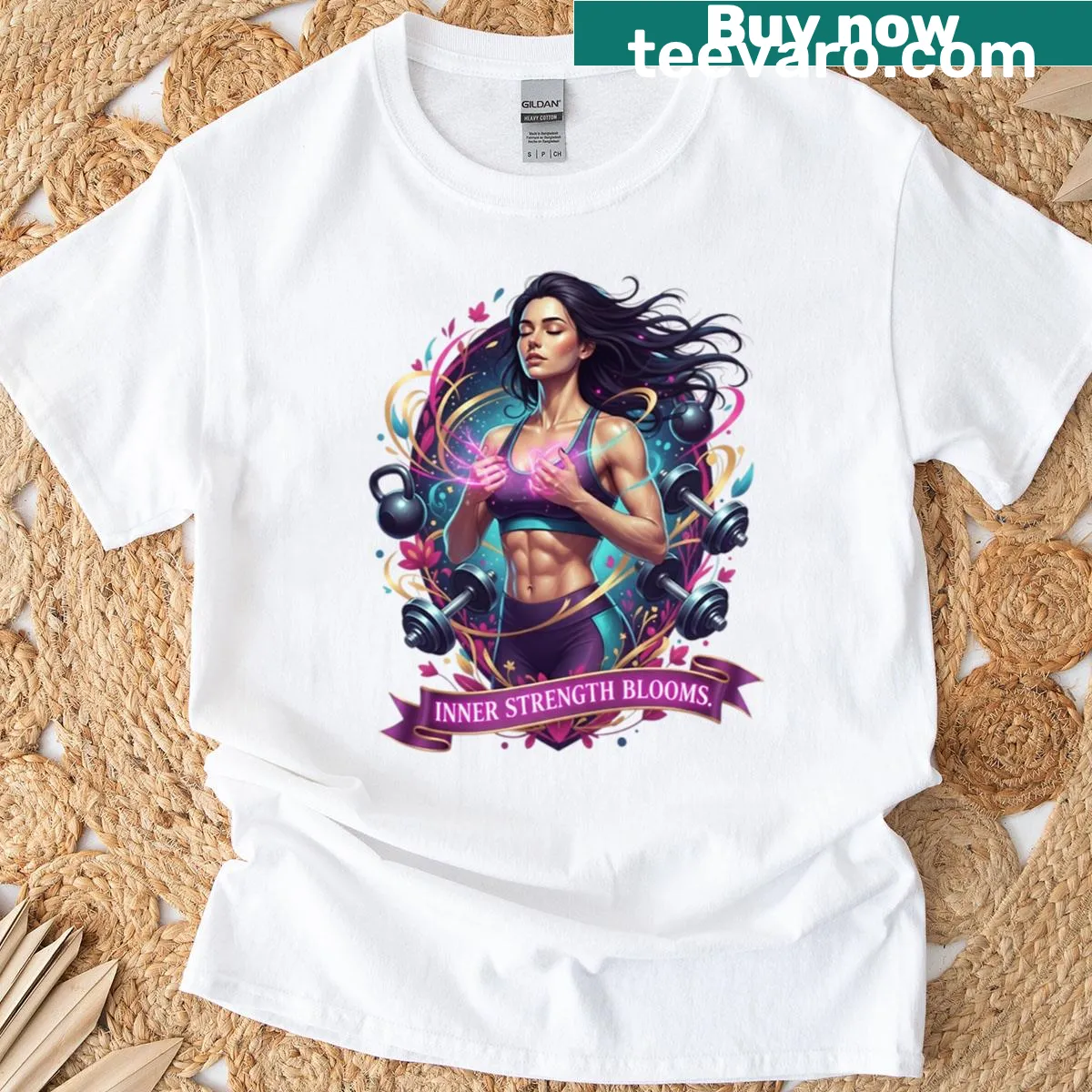 Inspirational t-shirt with pop art design representing inner strength — on a men's t-shirt