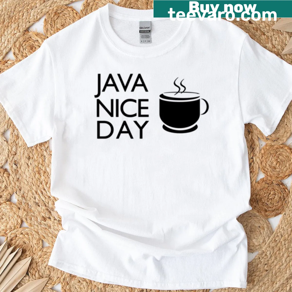 T-shirt featuring playful coffee pun text — on a men's t-shirt