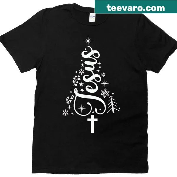 Christmas tree and Bible verse design on a festive t-shirt