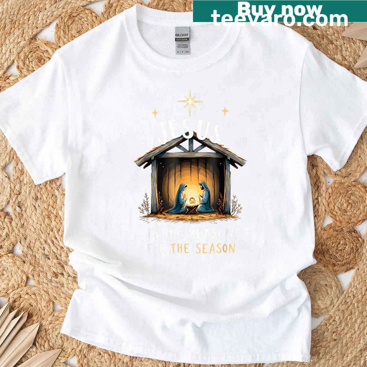 Christian faith t-shirt with 'Jesus Is The Reason For The Season' text — on a men's t-shirt