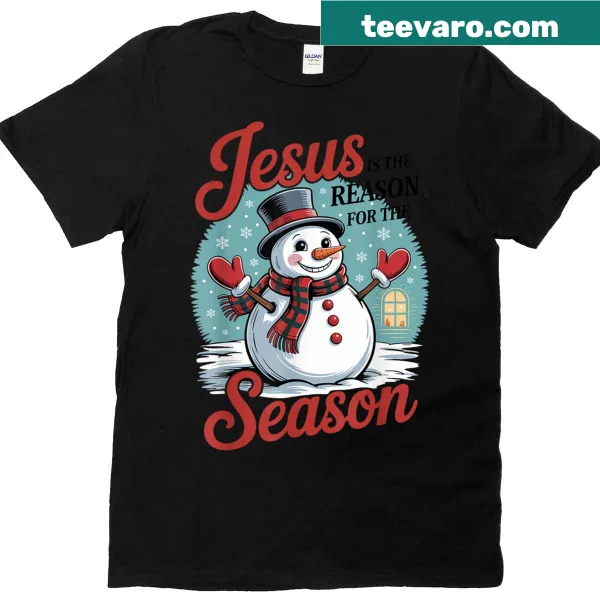 Snowman graphic T-shirt with 'Jesus Is The Reason For The Season' text