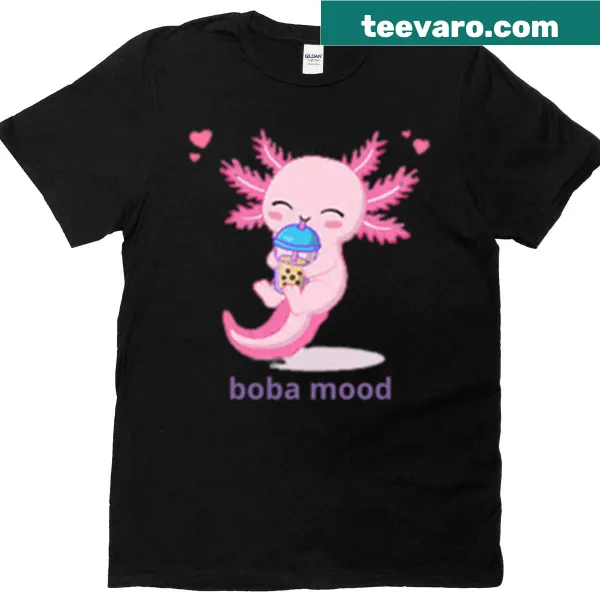 Cute kawaii axolotl with boba illustration on t-shirt